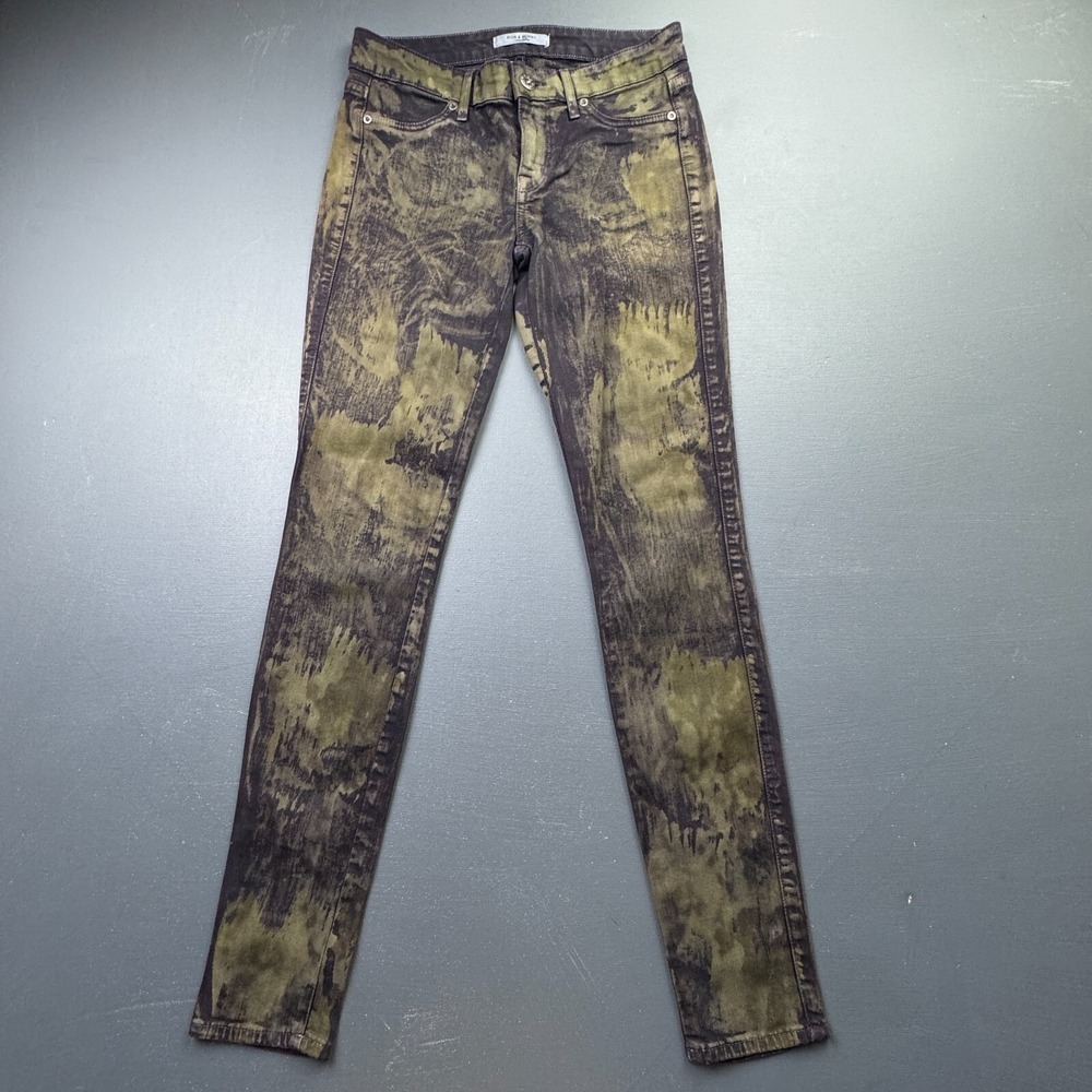 Rich & Skinny Women's 25 Green Tie Dye Skinny Jeans Distressed Y2K Stretch 80s